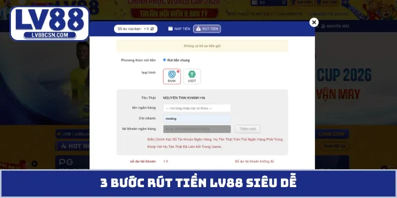 3 bước rút tiền LV88 siêu dễ